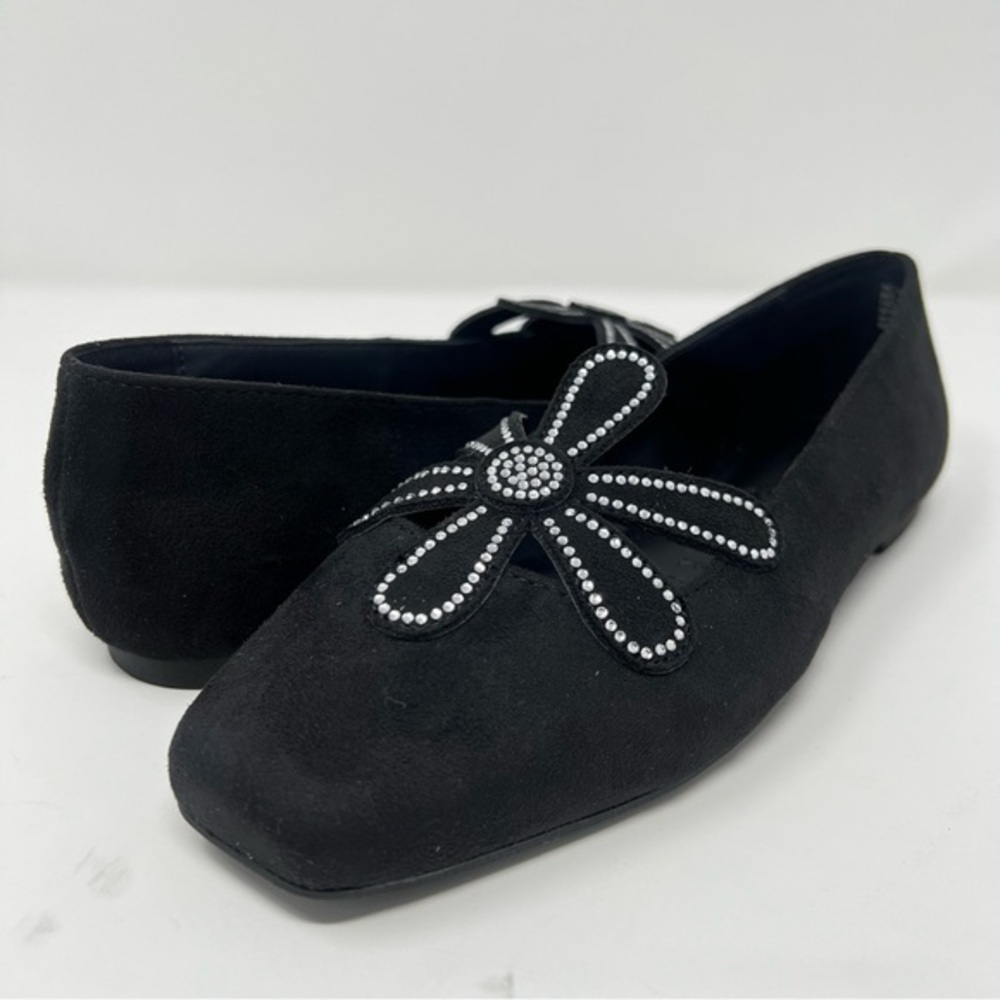 Katy Perry Collections Black Flats with Floral Embellishment